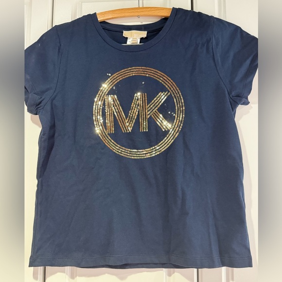 MICHAEL Michael Kors Kids Navy Tee with Gold Sequin Logo - Picture 1 of 7